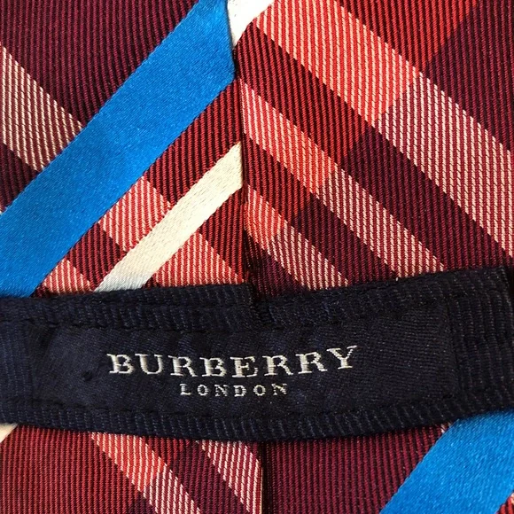 Burberry Burgundy and Blue Checkered Tie